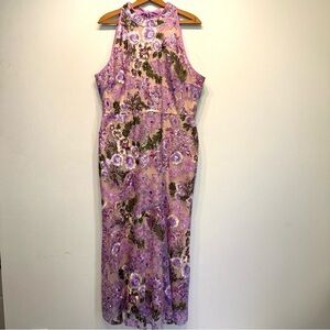New SAM EDELMAN Floral Lace Sequin High Neck Dress in Lavender Size 14